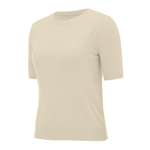 Womens Short Sleeve Sweater Ribbed Knitted Crew Neck Sweater Shirts - image 5