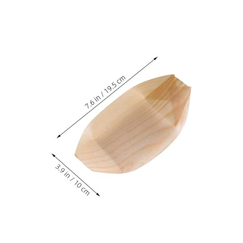 Platos de madera desechables con forma de barco para presentación de comidas 8