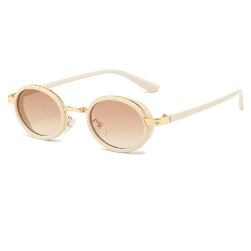 Lunettes de soleil ovales UV400 pour femme avec verres dégradés beige