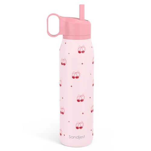 Image of Cherry Water Bottle with Twist Lid Stainless Steel 20oz, Travel Insulated for Sports & Gym, Gift for Women Girl Birthday Christmas