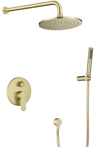 Système de douche effet de pluie laiton brossé or luxueux 10 pouces