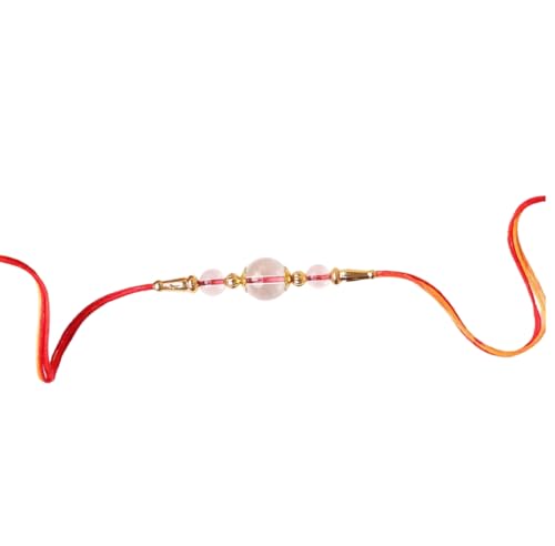 Image of Shubhanjali Crystal Beads Rakhi for Brother | Handmade Healing Crystal Stone Designer Rakhi for Bhaiya | Raksha Bandhan Gift Set with Roli Chawal, Kumkum, Greeting Card & Potli