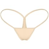 TOFOI Womens G String Thongs Micro Back Tiny Panties Low Rise No Show Bikini Bottom Daily Underwear (1-Pack Beige, S)