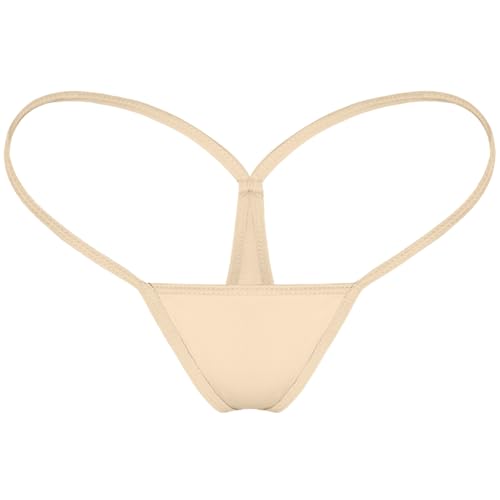 TOFOI Womens G String Thongs Micro Back Tiny Panties Low Rise No Show Bikini Bottom Daily Underwear (1-Pack Beige, S)