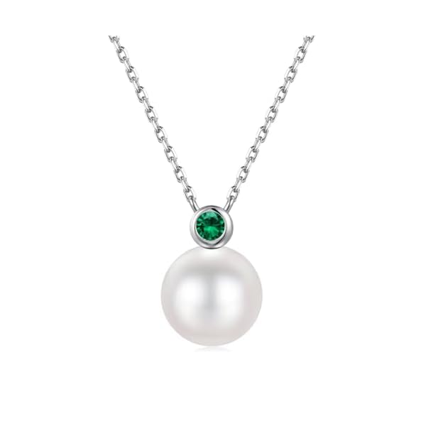 Iefil 9-10 mm Freshwater Pearl Birthstone Necklace for Women - S925 Sterling Silver Pearl Jewelry, Anniversary Birthday Gifts for Wife Girlfriend Mom