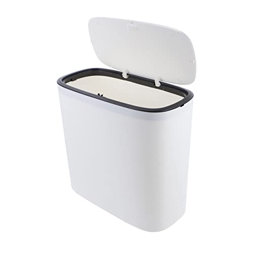 Caneca de basura rectangular blanca con tapa a presión