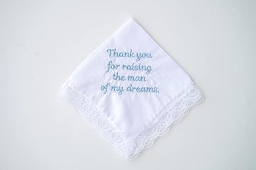 La Gartier Garters - Thank You For Raising The Man Of My Dreams Lace Wedding Bridal Handkerchief With Blue Embroidery Bridal Handkerchief For Father Of The Groom For Mother Of The Groom thumb #2