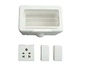 c&s electric Polyvinyl Chloride Type I 4 Module Waterproof Gang Box with 2 6A Switch and 1 6A Socket (White)