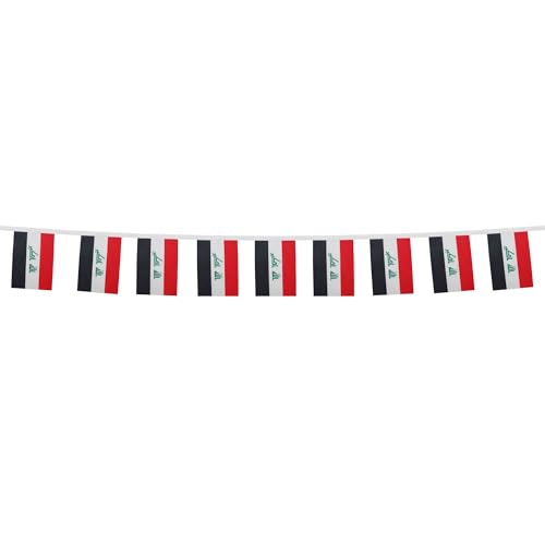 Image of AZ FLAG Iraq 6 meters BUNTING Flag 20 flags 9'' x 6'' - Iraqi STRING flags 15 x 21 cm