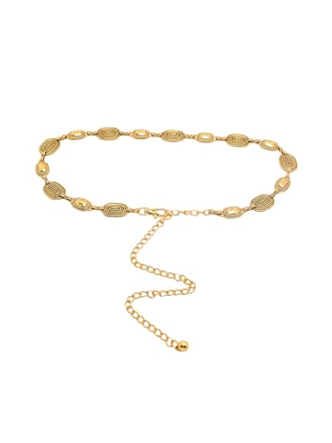 Verdusa Women's Boho Chic Golden Metal Decor Carved Floral Design Waist Chain Belt