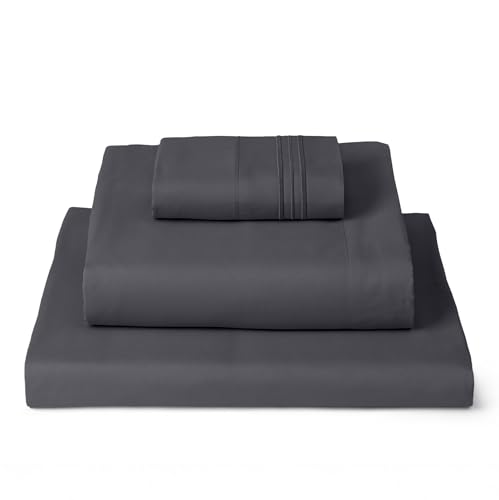 Image of Mellanni Twin Sheets Set - 3 PC Iconic Collection Bedding | Hotel Luxury, Extra Soft, Cooling Bed Sheets - Wrinkle, Fade, Stain Resistant (Twin, Charcoal)