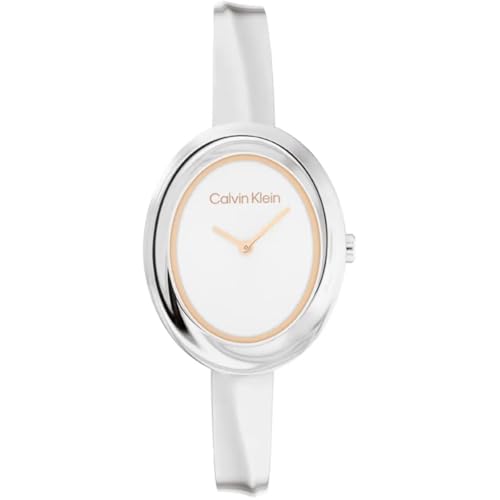 Calvin Klein Reloj De Movimiento De Cuarzo De Dos Manecillas para Mujer Colección Twisted Bezel con Pulsera Rígida de Acero Inoxidable Plateada - 25100055 Calvin Klein Reloj De Movimiento De Cuarzo De Dos Manecillas para Mujer Colección Twisted Bezel con Pulsera Rígida de Acero Inoxidable Plateada - 25100055