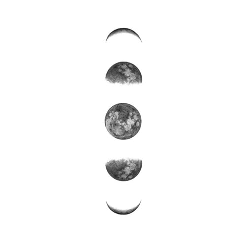 Set of 5 Waterproof Temporary Fake Tattoo Stickers Vintage Grey Moon Geometric Elegant (ST349)