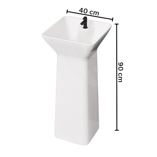 Image of Well Set Luxury Ceramic One Piece Pedestal Wash Basin | Premium Square Stand Wash Basin for Home Office Hotel | SQURE WHITE