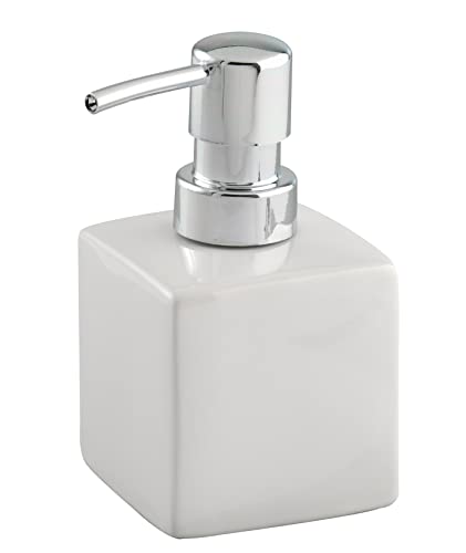 WENKO Distributeur de savon Square blanc céramique - Distributeur de savon liquide Capacité: 0.245 l, Céramique, 7 x 13 x 7 cm, Blanc