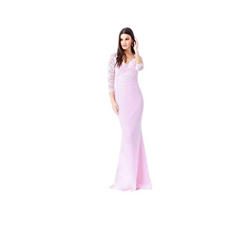 Goddiva Maxi Kleid aus Spitze mit Ärmeln Gr. 34 DE, Rosa