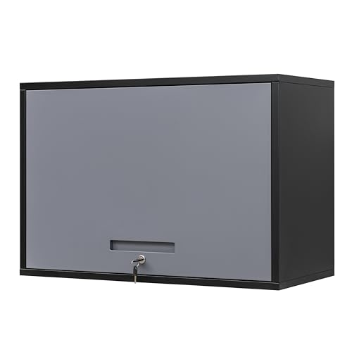 Yizosh Metal Wall Cabinet with Doors and Shelves, Wall Mounted Storage Cabinet for Garage, Basement, Kitchen, Warehouse (Black Gray, 21.6" H)