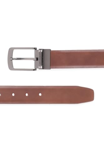 Image of Louis Philippe Men's 100% Italian Leather Brush Gun Metal Buckle Formal Reversible Belt