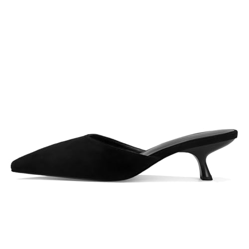 Image of ZJGZF Mesh Kitten Heels Mules for Women Closed Pointed Toe Slip on Backless Stiletto Slingback Low Heels Comfort Pumps Shoes