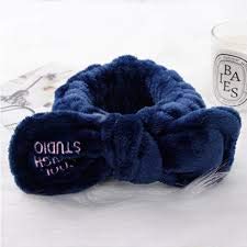 First Try Women's Cute Rabbit Bunny Style Headbands, Soft Spa Makeup Fashion Plush Hairband, Cosplay Hair Accessory - Navy Blue