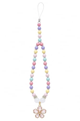 Image of Handmade Beaded Phone Charm Strap for Women & Girls | Aesthetic Mobile Charm | Pearl & Crystal Bead Wrist Strap | Cute Phone Bag Accessory | Korean Style