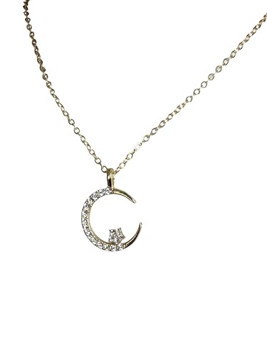 Celestial, Dainty, Crystal Crescent Moon and Star Pendant Necklace, witch, Wiccan Gold Chain, Rhinestone Embellished, Fashion Jewelry