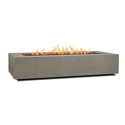 Real Flame Aegean 70in Rectangle Propane or Natural Gas Fire Pit Table, 65,000 BTU, Powder-Coated Steel, Push-Button Ignition, CSA Certified, Lava Rock, Storage Cover, Stainless Steel Burner with Lid