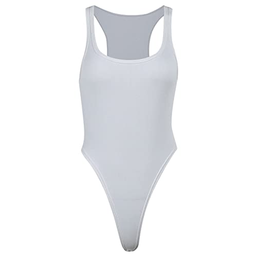 TTPSRY Femme Body Sexy Sans Manches Bodysuit Top Justaucorps Combinaison Clubwear Party Bodycon Jumpsuit (Blanc/S) – vue 3