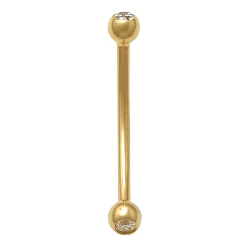 ANYGOLDS 14K REAL Solid Gold Snake Eyes with CZ Curved Barbell Earring for Tongue Eyebrow Cartilage Daith Conch Rook Lip Body Piercing Jewelry 16Gaug (14K Yellow Gold)