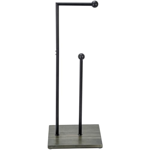 Mygift BATH2678GRY Industrial Black Metal Toilet Paper Dispenser Stand With Vintage Gray Solid Wood Base And Spare Roll Reserve Holder thumb #5