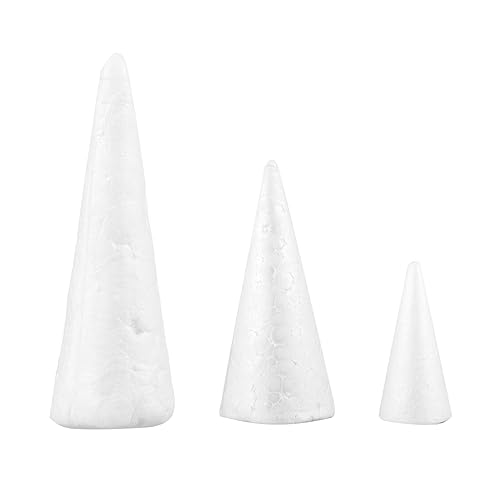 Healifty 15pcs Craft Foam Cone White Cones Polystyrene Ball Modelling Mould DIY Foam Mold for DIY Crafts Flower Arranging Christmas Tree Table Centerpiece 150mm 110mm 70mm