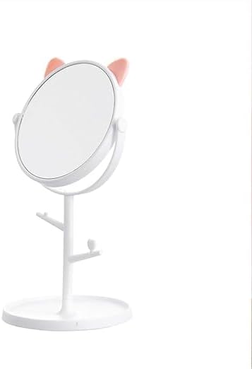 VATSHVI Cute Rotatable Makeup Mirror, Cute Desktop Vanity Mirror with Tray, Makeup Mirror with Desktop, Makeup Mirror with Cat Ears-Shaped Decor Standing Desktop One-Way Mirror