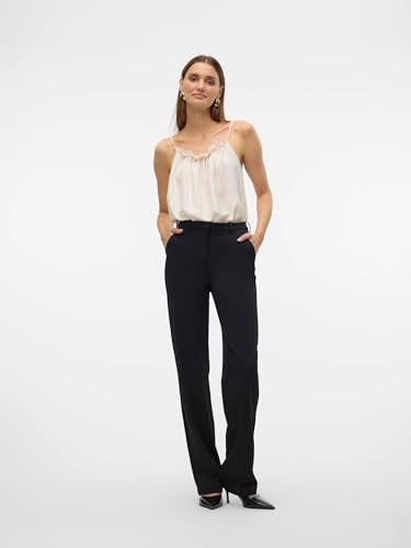 VERO MODA Legere Stoffhose Elegante Damen Stretch Culotte Gerade Business Pants, Farben:Schwarz-2, Größe:XL / 34L, Z-Länge:L34