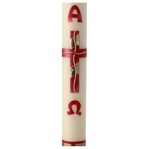 Easter Candle with red and Gold Cross 80x8 cm