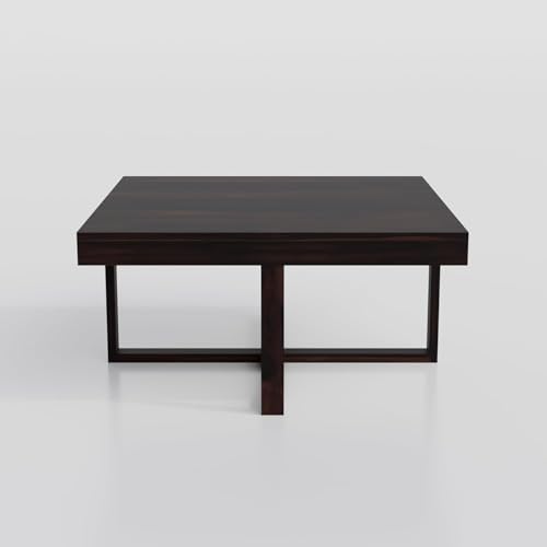 Image of Solid Sheesham Wood Coffee Table with 4 Stool | Center Table with 4 Stools for Living Room | Rosewood Teapoy Table with Cushioned Stool (Square,Walnut Finish)