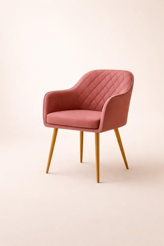 Image of Barfi Velvet Dining Chair | Set of 2 Premium Modern Upholstered Accent Chair with Armrest, Padded Seat and Metal Legs | Comfy Chair for Home, Office & Restaurents | (Onion Pink)