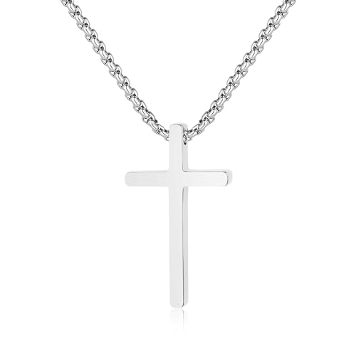 Collier croix acier inoxydable homme GAVU avec pendentif argent 50cm