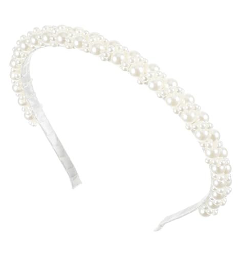 FRCTLNKG Pearl Headband White Pearl Headband for Women Bride Wedding Birthday Parties (White)