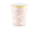 PartyDeco Satz Einweg-Papierbecher - Hellrosa Katzenbecher mit Goldrand - 6 Stück. Tassen Pappbecher für Partys Geburtstag Hochzeit Abend Damen Babyparty Weihnachten für Mädchen