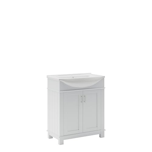 Fresca Hartford 30' White Traditional Bathroom Vanity with Quartz Countertop & White Ceramic Belly Bowl Sink - with Solid Wood Base Cabinet, Soft Closing Doors - Faucet Not Included