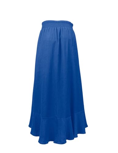 Image of Minclouse Women's Elastic Tie Waist Button Down Maxi Skirts Casual Loose Flowy Swing Slit Front Dress