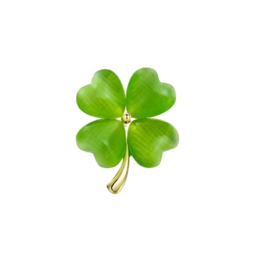 Image of Cats Eye Clover 4 Leaf Brooch Pin for Women Men Unisex Gold Plated Fashion Love Heart Shaped Flower Brooches Lapel Pins luck Decor Dress Accessories St Patrick's Day Birthday Holiday Jewelry Gift Souvenir