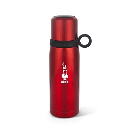 Bialetti To Go Bottiglia Termica con Coperchio-Tazza, con Doppia Parete, Mantiene Il Caldo per 12 h e Il Freddo per 24 h, Capacità 460 ml, Acciaio, Rosso