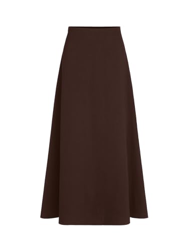 CIDER High Waist Solid Pleated Maxi Skirt: Brown, L