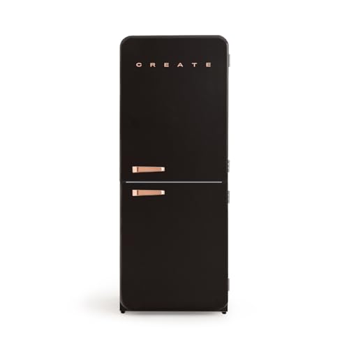 CREATE / RETRO FRIDGE COMBI 185 ROSE GOLD/Frigorífico combi negro maneta oro rosa con congelador 401L / 190W, sistema No Frost, 3 estantes, 2 cajones, regulador temperatura, 70x65x185 cm