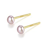 ピアス 天然パール シルバー Silver925 ホワイト ピンク パープル 約3ｍｍ 約６ｍｍ 小ぶり 小さめ ミニサイズ 金属アレルギー対応 (約６ｍｍ, ゴールド&パープル)