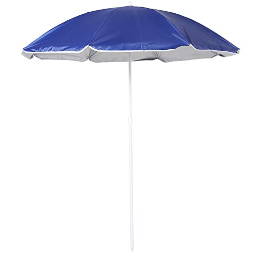 Unibos 1.8m Beach Parasol with Carry Bag, Height-Adjustable Garden Umbrella for Beach/Pool/Patio, Round Sunscreen UV Safe