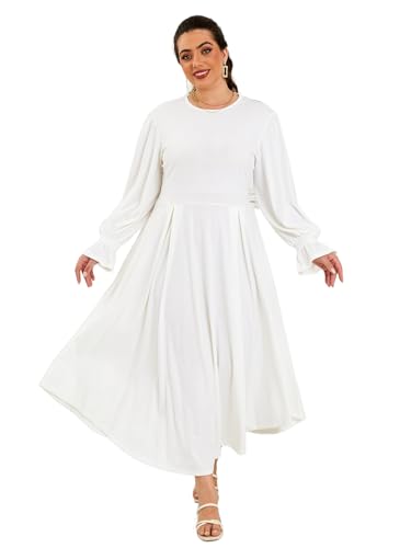 Image of Baczoe Plus Size Long Sleeve Church Dress for Curvy Women | Maxi Length, Elegant Formal Style, Flowy A-Line Shape, Two Side Pockets