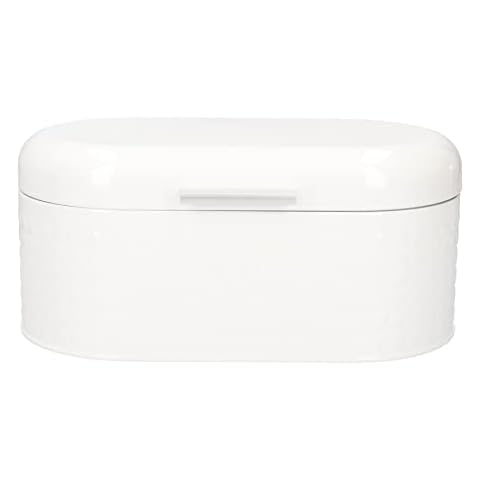 HOMLA Hassel Metal Bread Bin with Lid - Bread Storage Box for Fresh Bakeware - High-Quality and Modern Design 34 x 18 x 15.5 cm White Cover