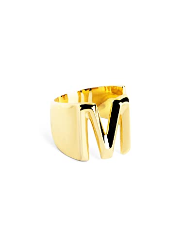 SINGULARU - Anillo Personalizado Letter Signet. Macizo Ajustable. Latón con Acabado Baño de Oro de 18 Kt. Talla Unica. Joyas para Mujer. Letra M